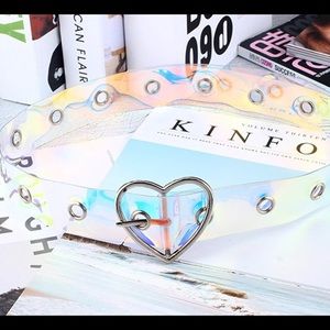 Transparent Holographic Heart Buckle Grommet Belt